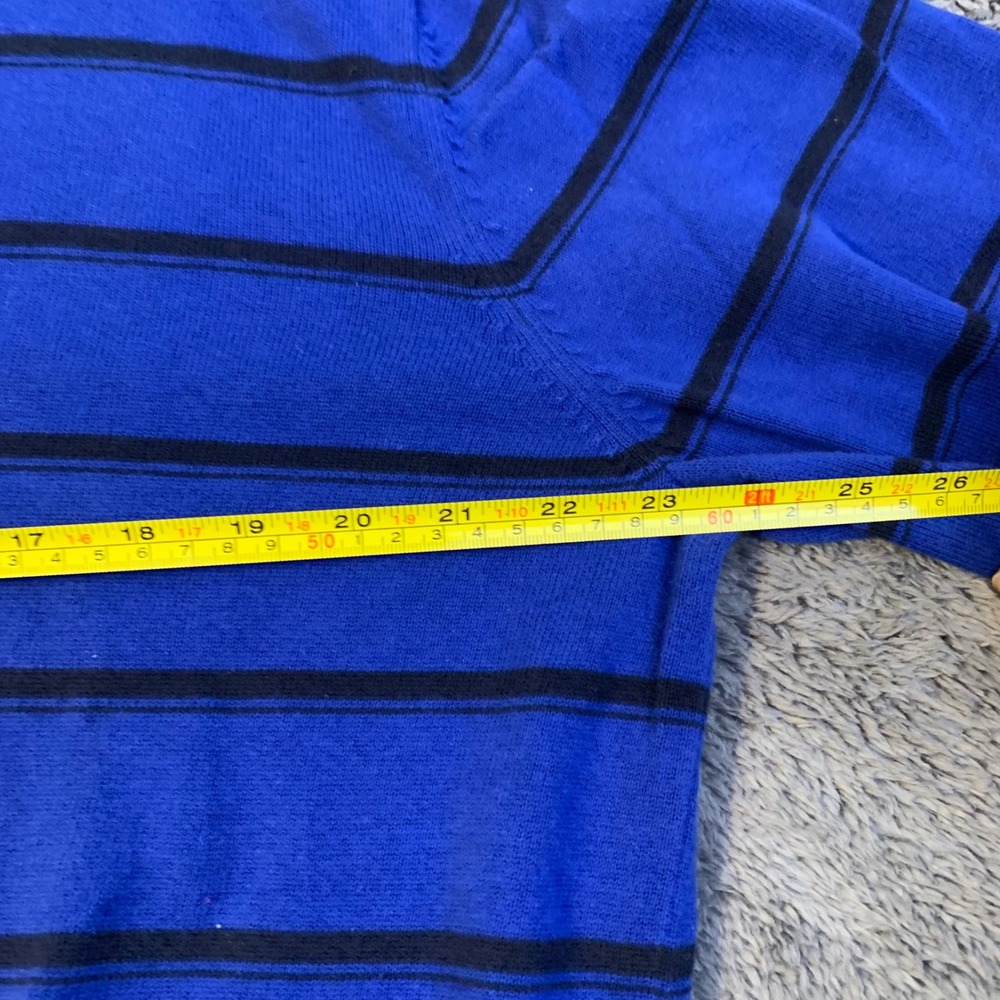Tommy Hilfiger Mens XL Blue Striped V-Neck Cotton Knit Sweater Classic Fit - Picture 6 of 8